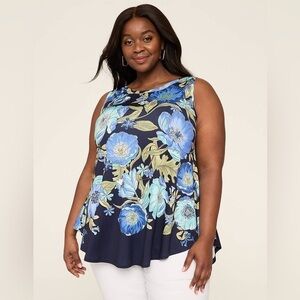 Lane Bryant 10/12 NWT Max Swing Boatneck Tank Blue Floral